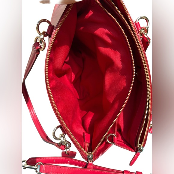 Coach Christie Carryall Leave Red Smooth Leather Satchel Removable Strap 14” - Picture 6 of 14